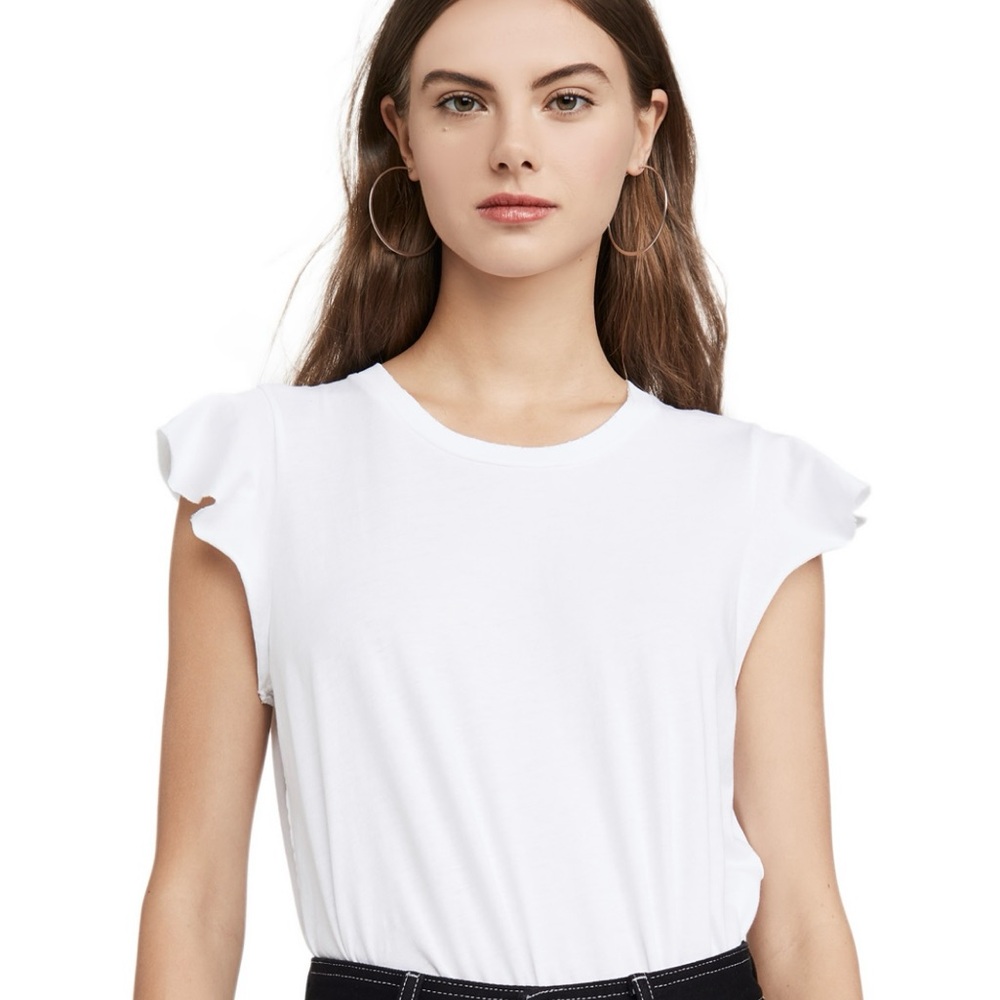 AMO White Flutter Sleeve Tee